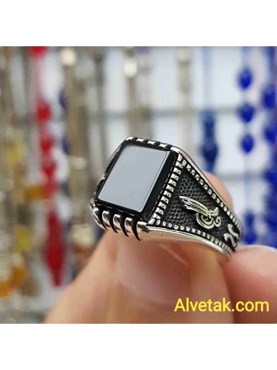 Siyah Oniks Taşlı 925 Ayar Gümüş Erkek Yüzük : 00003